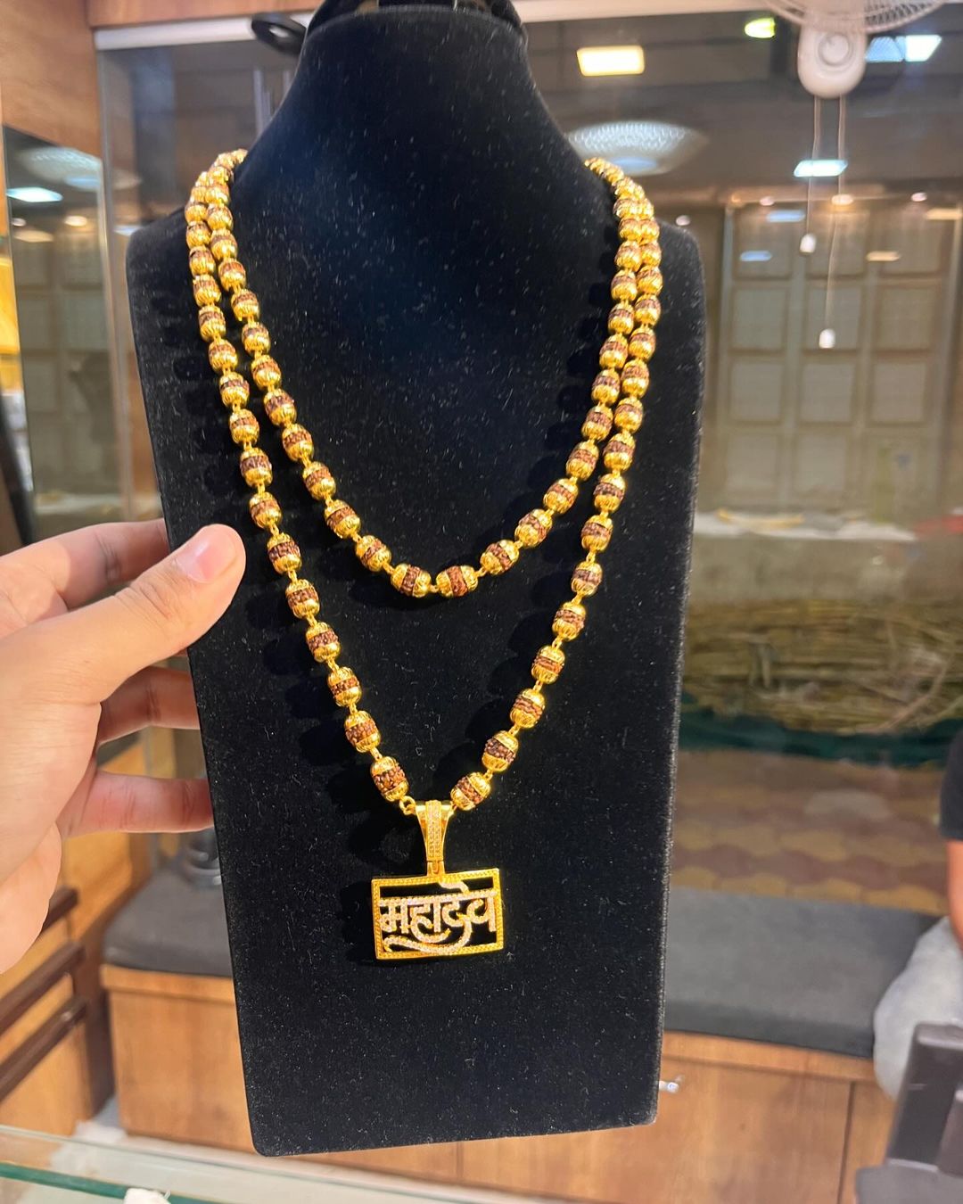 RUDRAKSHA MALA MAHADEV PENDENT WITH GOLD POLISH