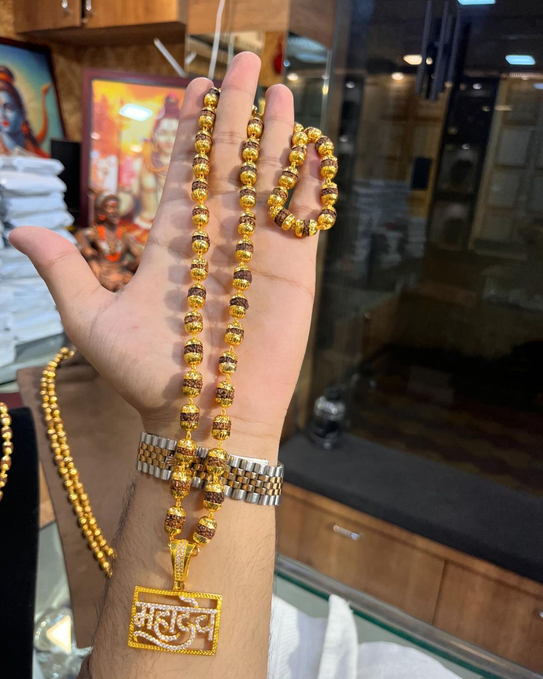 RUDRAKSHA MALA MAHADEV PENDENT WITH GOLD POLISH