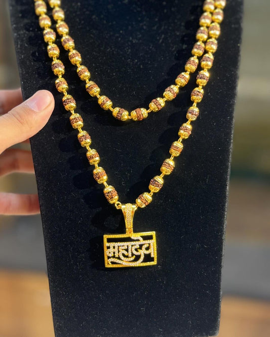 RUDRAKSHA MALA MAHADEV PENDENT WITH GOLD POLISH
