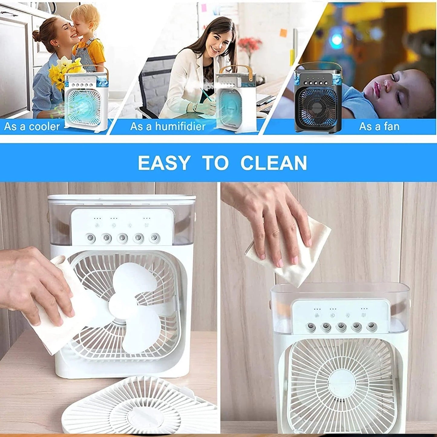 Portable Mini Air Water Cooler, USB Desk Fan, Personal Evaporative Cooler for Office, Home, Kitchen, Travel, Gym