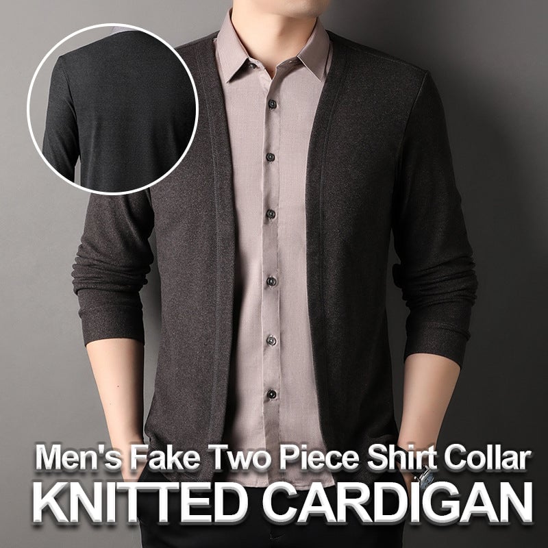 Men's Two Piece Shirt Collar Knitted Cardigan