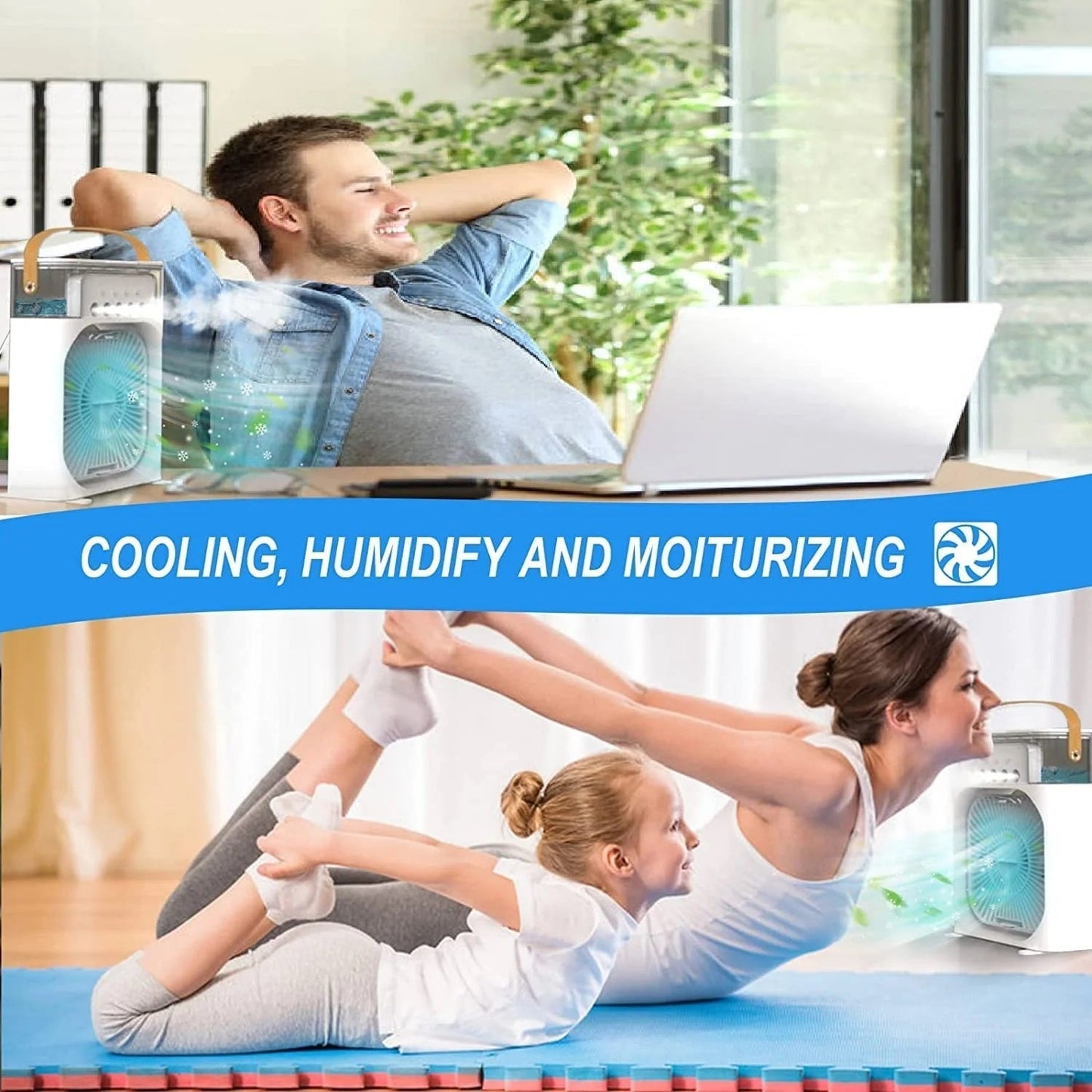 Portable Mini Air Water Cooler, USB Desk Fan, Personal Evaporative Cooler for Office, Home, Kitchen, Travel, Gym