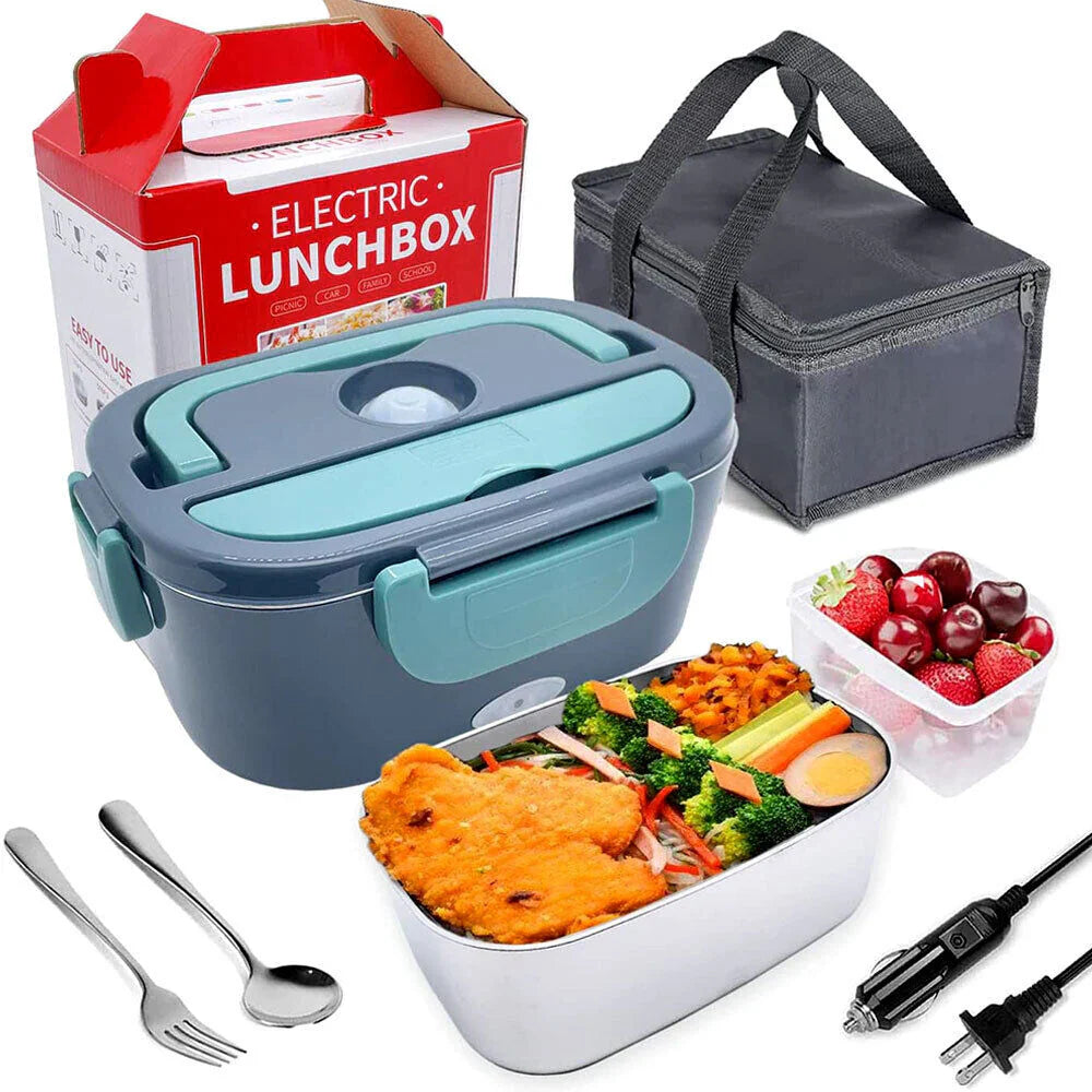 Electric Lunch Box - 80W Heated | 1.8L | 4 in 1 Portable Leak-proof Food Warmer with Detachable Dividers for Car/Truck/Office 12V/24V/110V